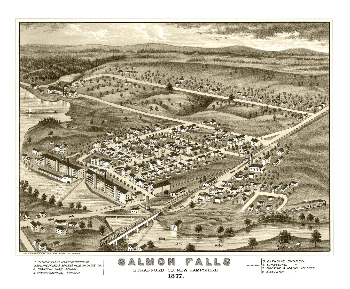 Vintage Map of Salmon Falls, New Hampshire, 1877