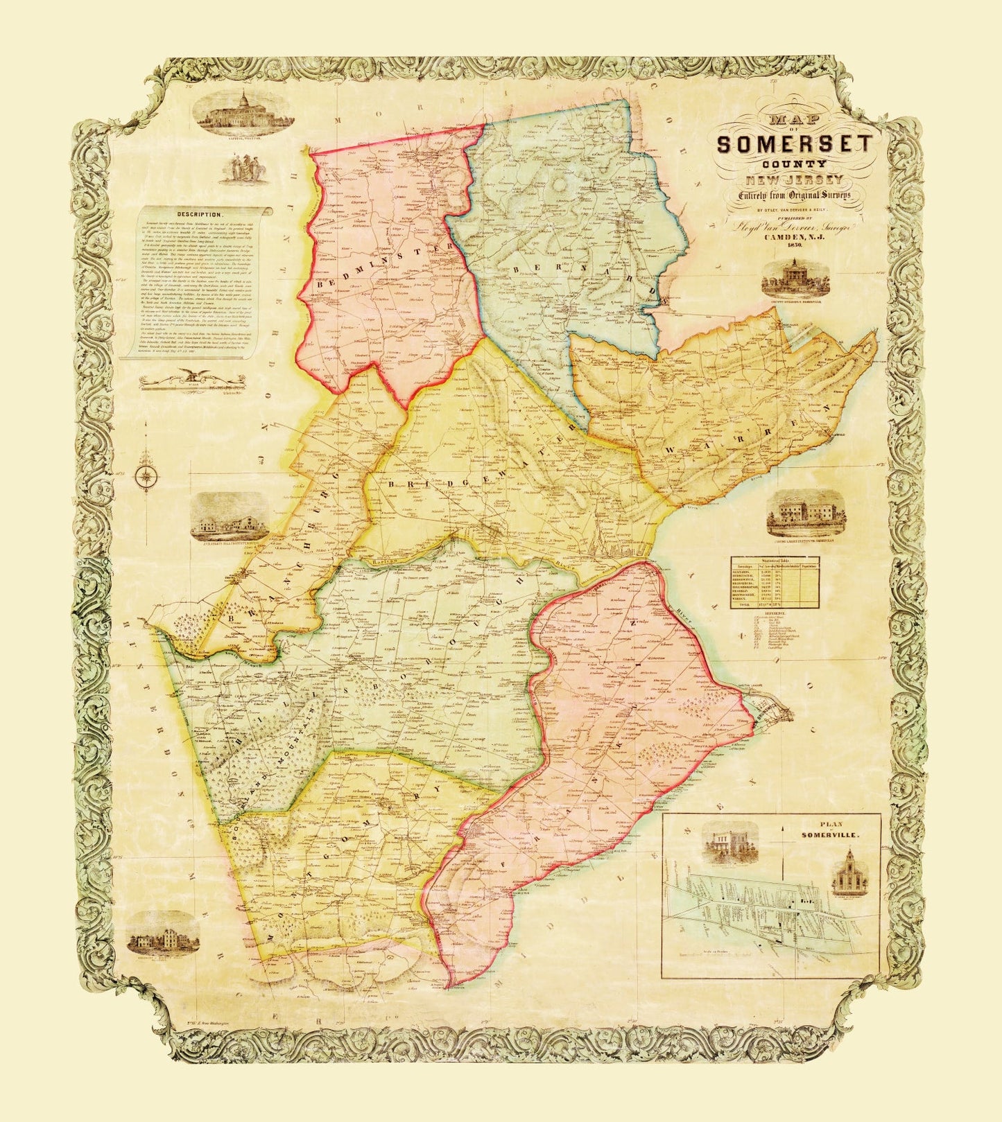 Vintage Map of Somerset County, New Jersey, 1850