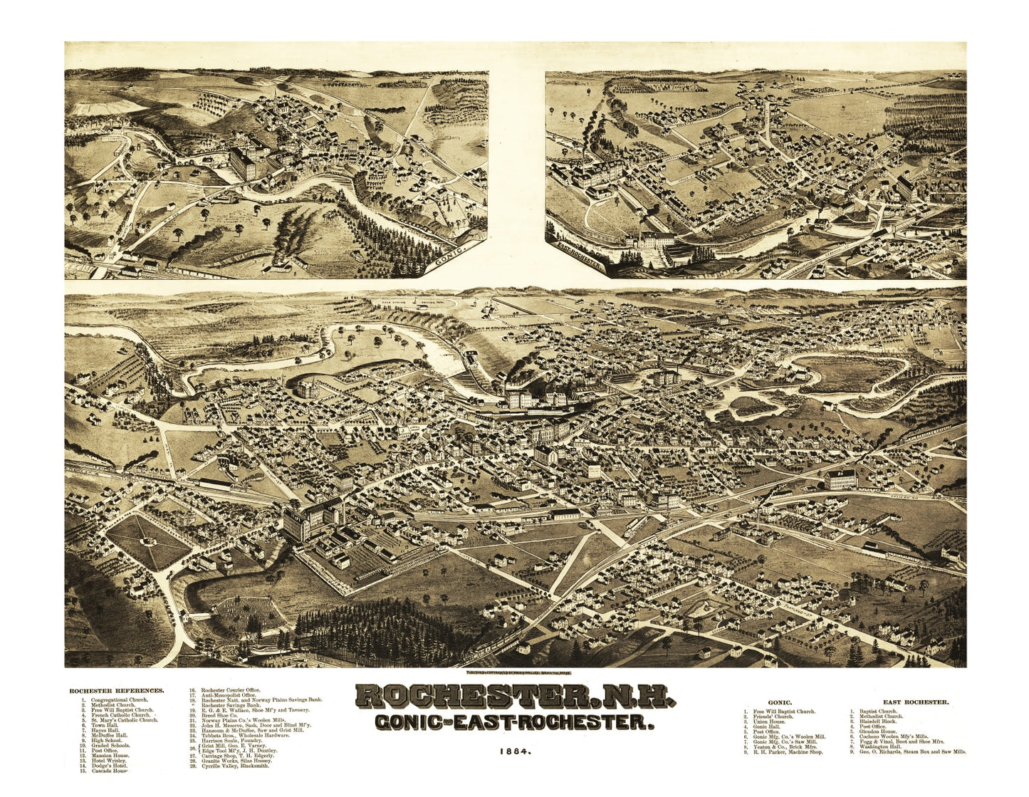 Vintage Map of Rochester, New Hampshire, 1884