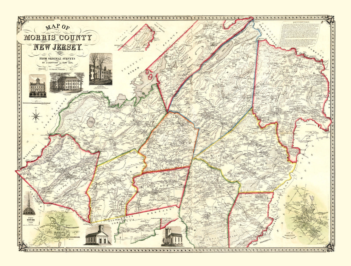 Vintage Map of Morris County, New Jersey, 1853