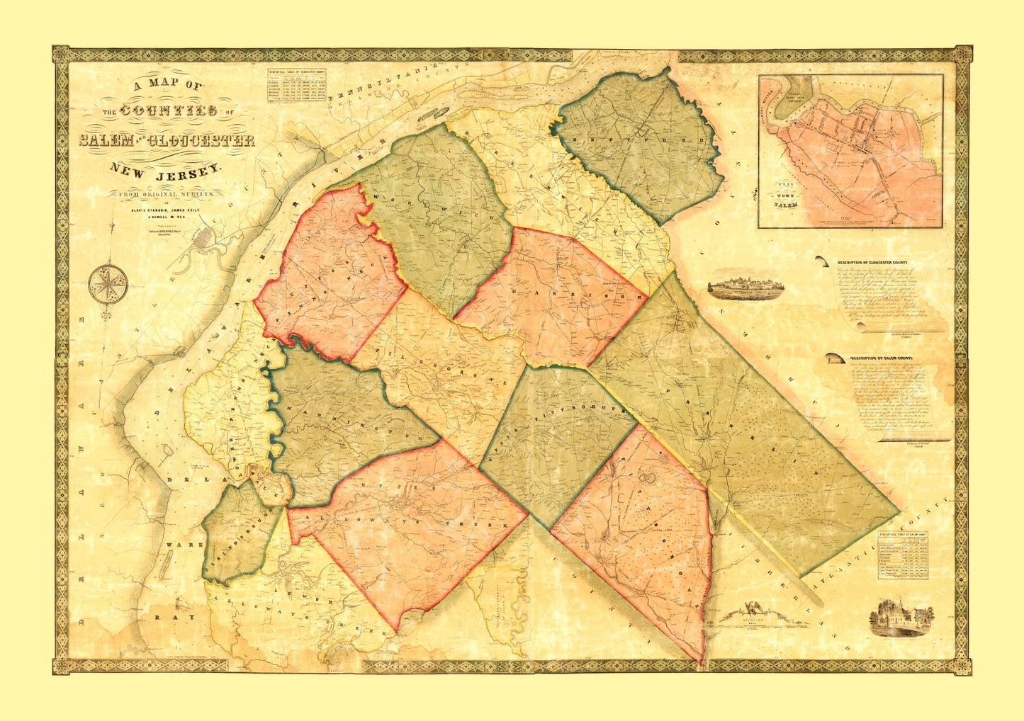Vintage Map of Gloucester County, New Jersey, 1849