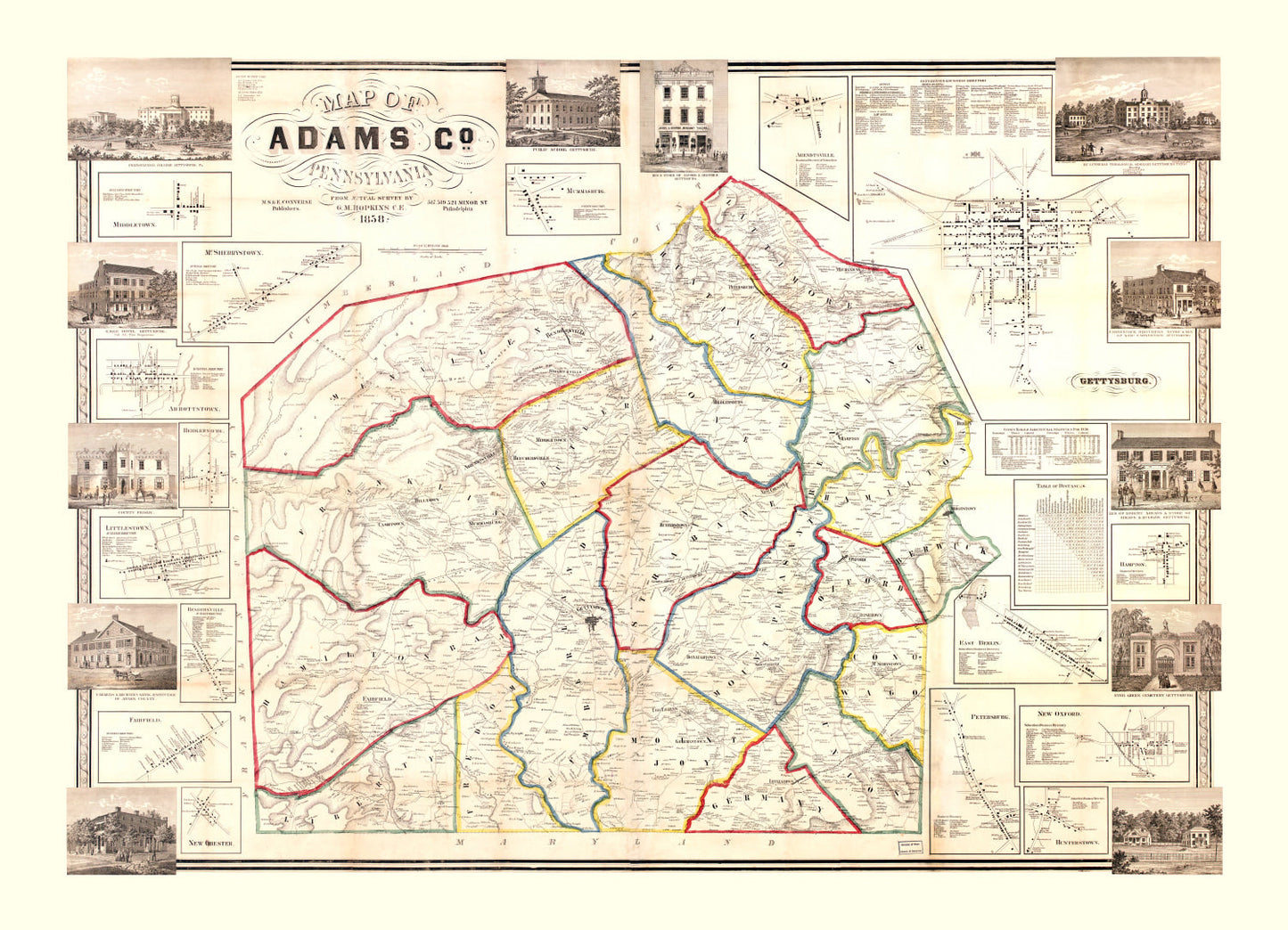 Vintage Map of Adams County, New Jersey, 1858