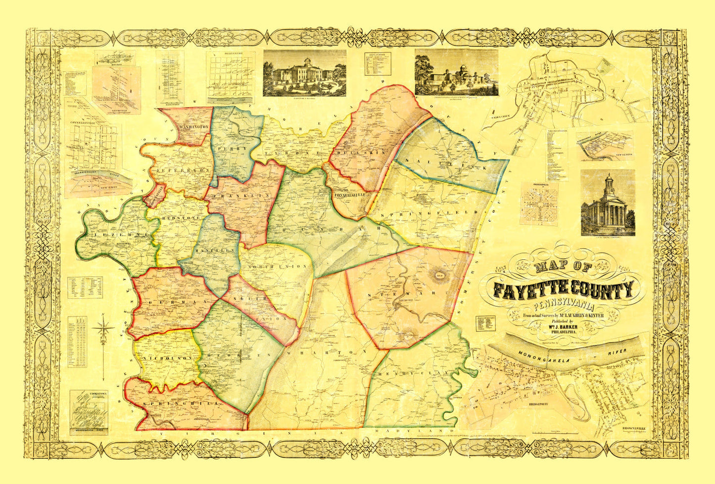 Vintage Map of Fayette County, Pennsylvania, 1858