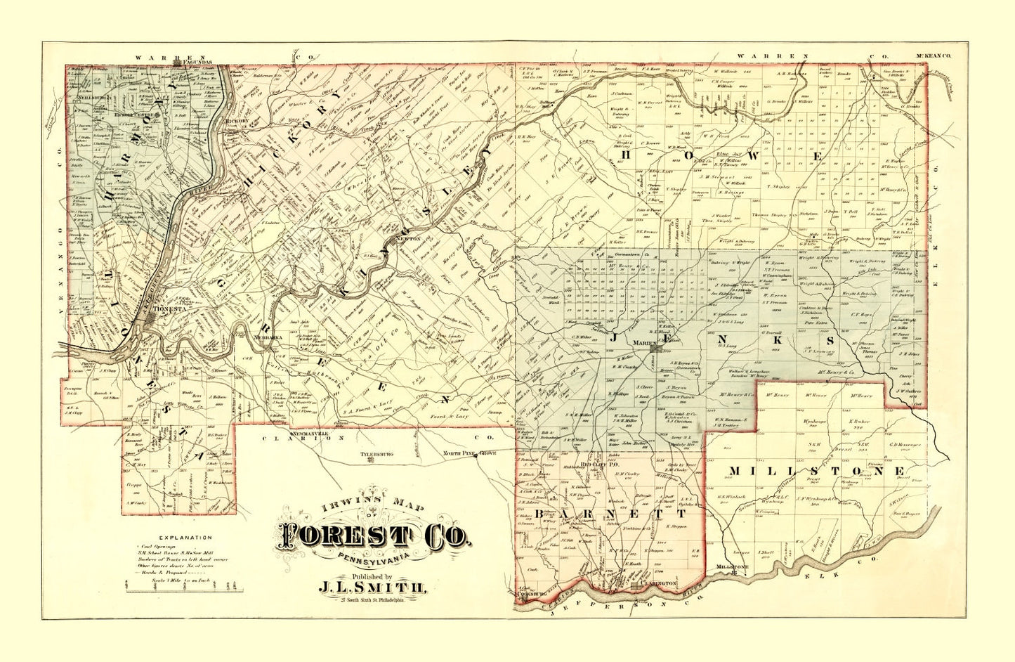 Vintage Map of Forest County, Pennsylvania, 1876