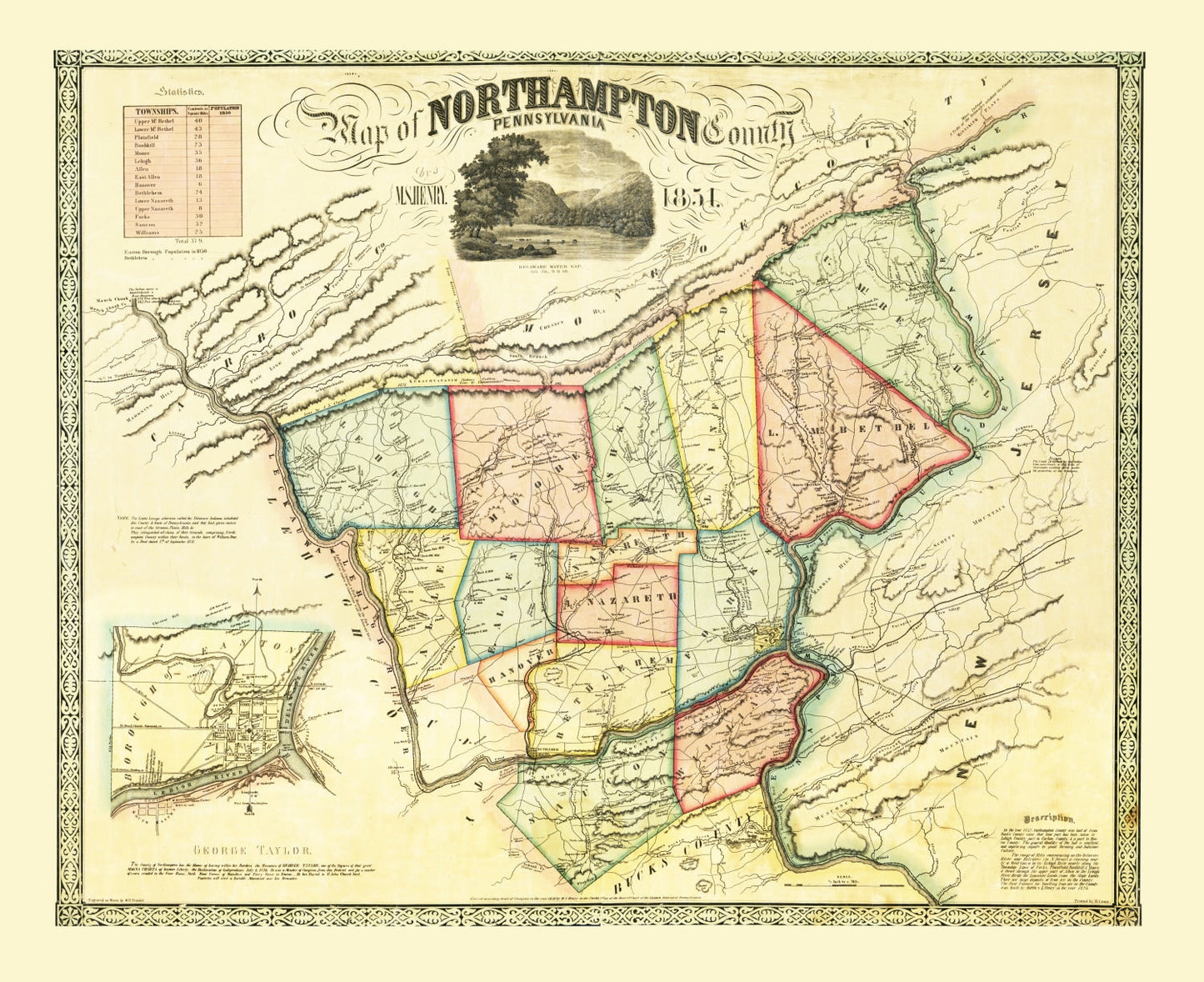Vintage Map of Northampton County, Pennsylvania, 1851