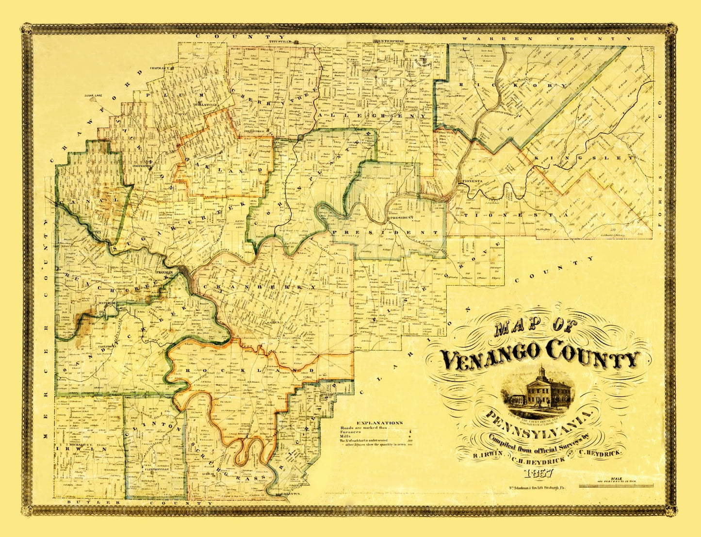 Vintage Map of Venango County, Pennsylvania, 1857