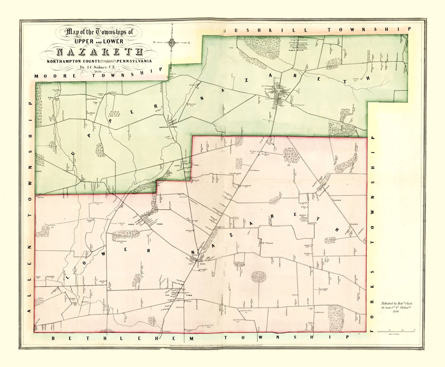 Vintage Map of Northampton County, Pennsylvania, 1850