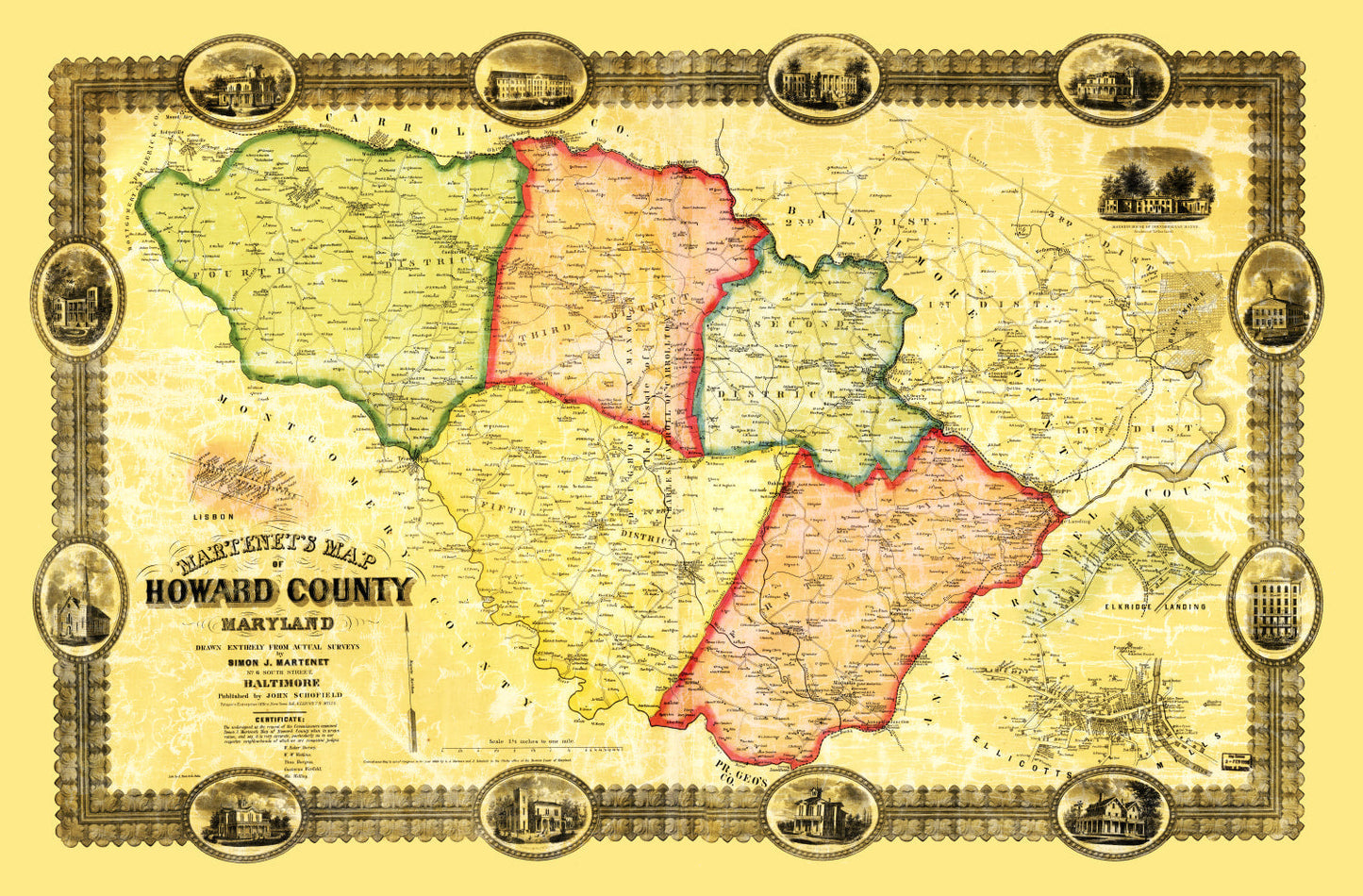 Vintage Map of Howard County, Maryland, 1860