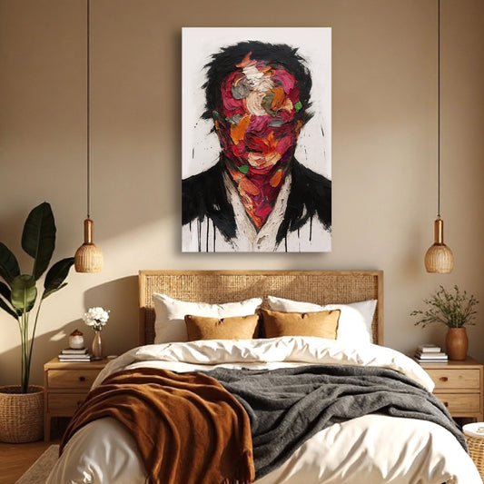 Faceless Portrait in Crimson Petals canvas shown in a styled room setting, view 2