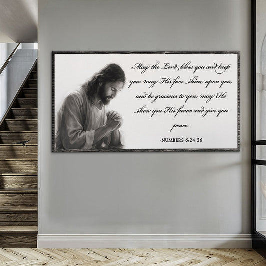 Numbers 6:24-26 Sepia Sketch Blessing canvas shown in a styled room setting, view 2