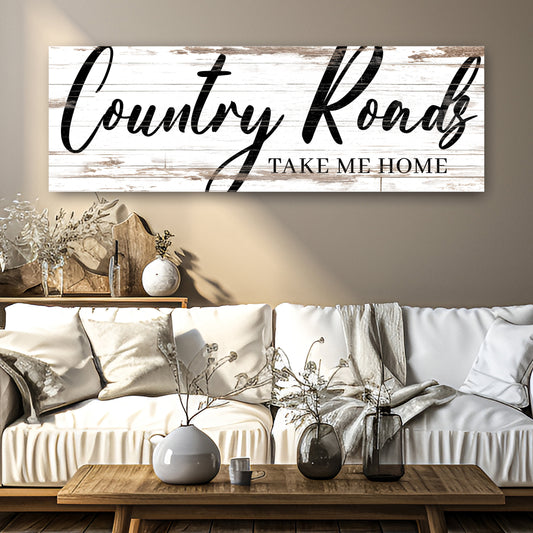 Country Roads Brush Script canvas shown in a styled room setting, view 2