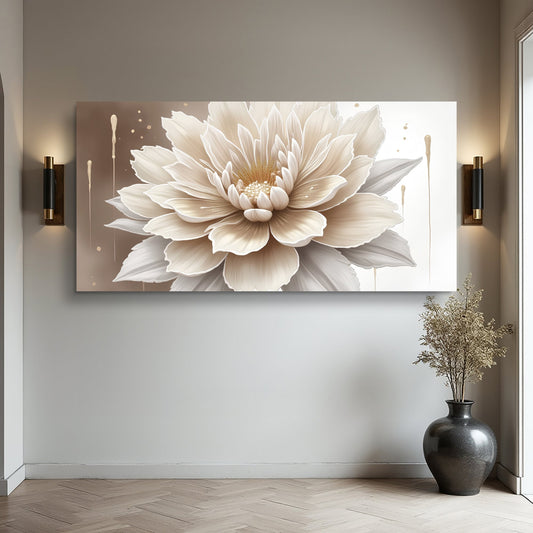 Large Cream Bloom with Gold Speckles canvas shown in a styled room setting, view 2