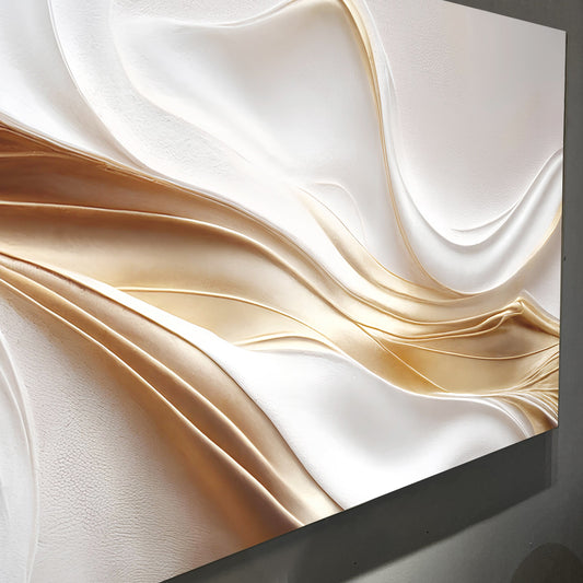 White Waves with a Gold Flow canvas shown in a styled room setting, view 2