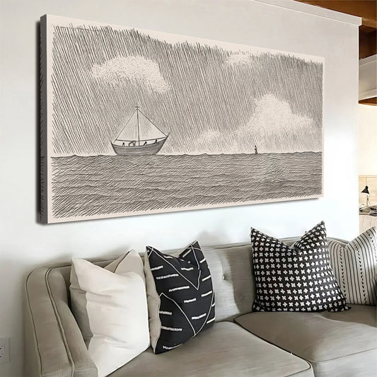Walking on Water Pencil Sketch Seascape canvas shown in a styled room setting, view 2
