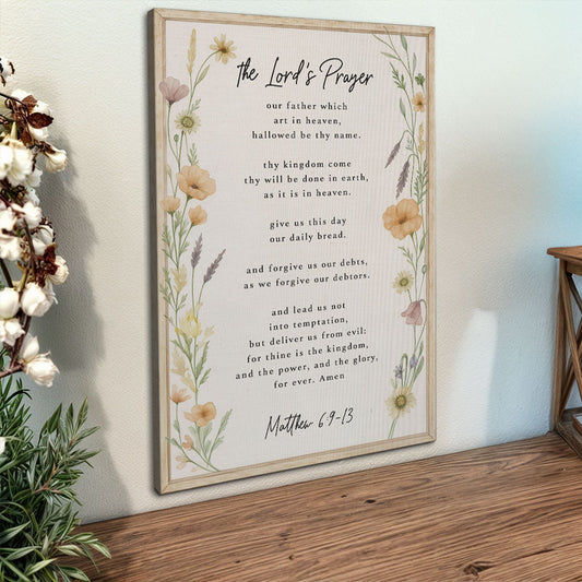 Lord's Prayer Watercolor Wildflower canvas shown in a styled room setting, view 2