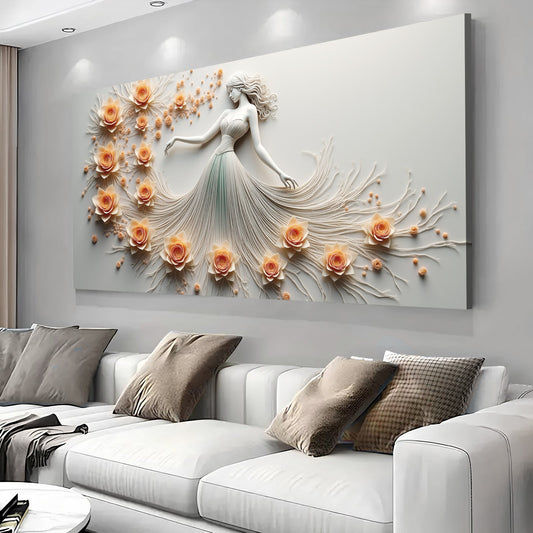 Dancer in a Pale Gown with Peach Roses canvas shown in a styled room setting, view 2