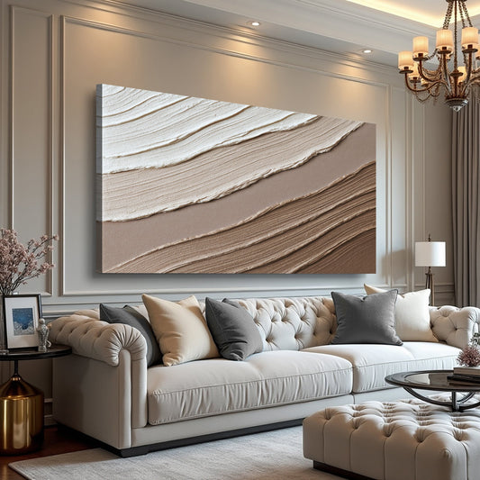 Taupe Diagonal Wave Bands Minimalist canvas shown in a styled room setting, view 2
