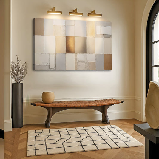 Earth Tone Patchwork Abstract canvas shown in a styled room setting, view 2