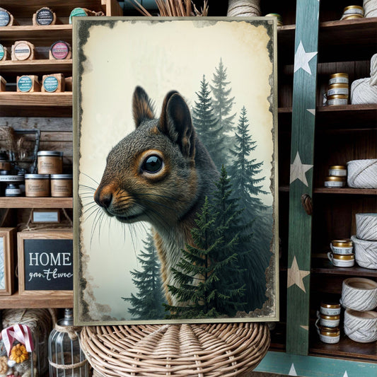 Squirrel Double Exposure Nature Canvas Wall Art