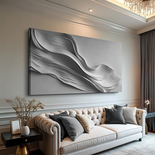 Gray Flowing Wave Minimalist canvas shown in a styled room setting, view 2