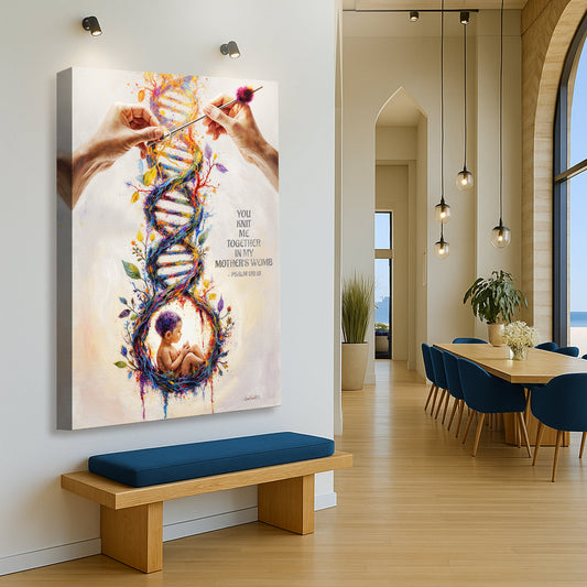 Psalm 139:13 Knit Together Floral Helix canvas shown in a styled room setting, view 2