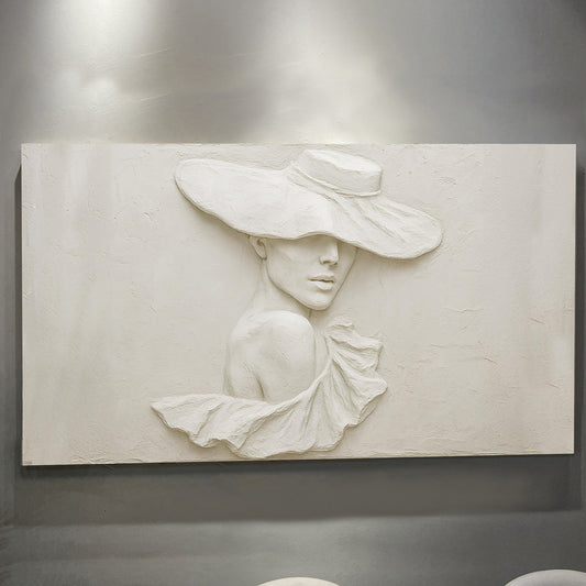 Woman in a Wide Brim Hat in White canvas shown in a styled room setting, view 2