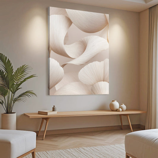 White Folded Curves Abstract canvas shown in a styled room setting, view 2