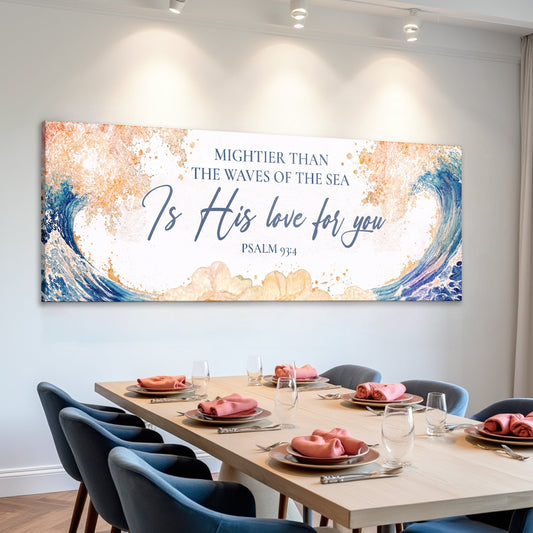 Psalm 93:4 Mightier Than the Waves Twin Wave canvas shown in a styled room setting, view 2