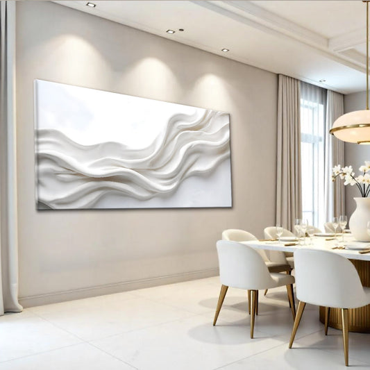 White Wave Abstract canvas shown in a styled room setting, view 2