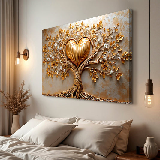 Gold Tree with a Heart-Shaped Crown canvas shown in a styled room setting, view 2