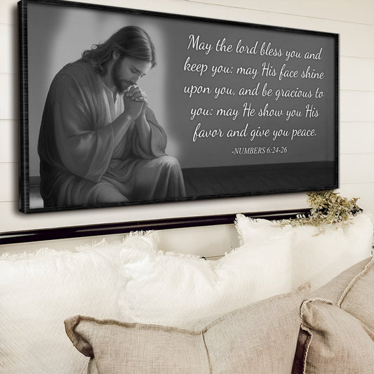 Numbers 6:24-26 Lord Bless You Soft Grey canvas shown in a styled room setting, view 2