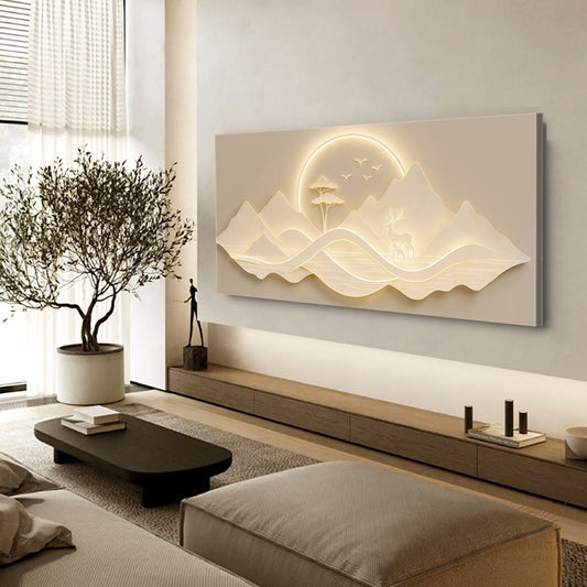 Cream Mountains Under a Pale Moon canvas shown in a styled room setting, view 2