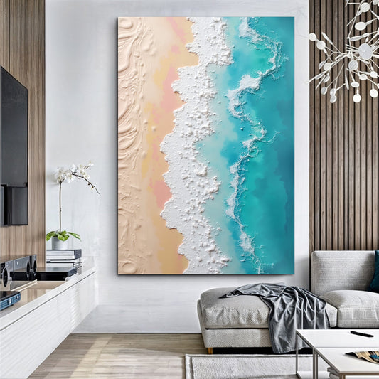 Pink Sand and Turquoise Surf canvas shown in a styled room setting, view 2