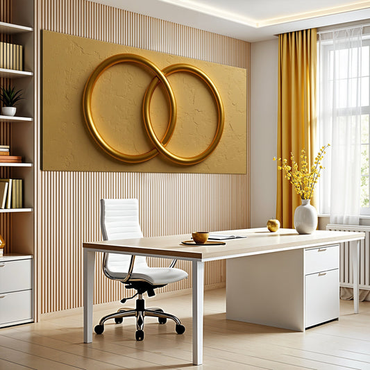 Two Interlocking Gold Rings canvas shown in a styled room setting, view 2