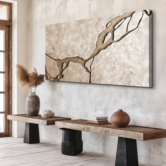 Taupe Branch Lines on Cream Abstract canvas shown in a styled room setting, view 2