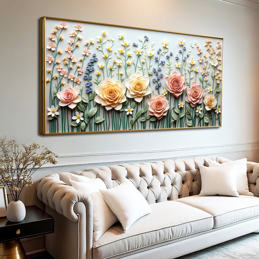 Pastel Roses and Wildflowers canvas shown in a styled room setting, view 2