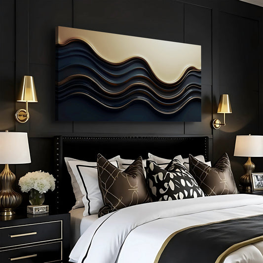 Black Wave Bands Under Cream and Gold canvas shown in a styled room setting, view 2