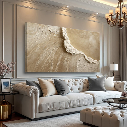 Sand Beige Shoreline Wave Minimalist canvas shown in a styled room setting, view 2
