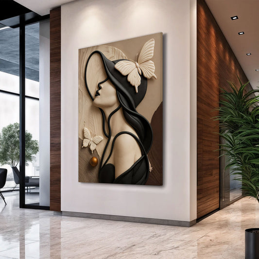 Woman in a Black Hat with Butterflies canvas shown in a styled room setting, view 2