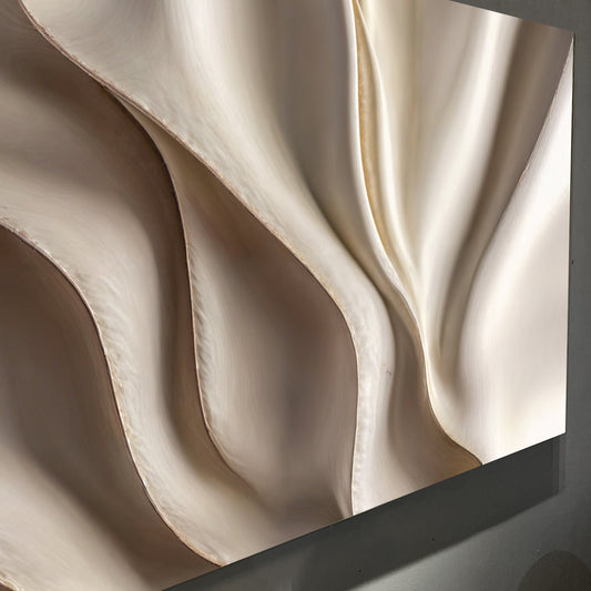Beige Draped Folds Minimalist Abstract canvas shown in a styled room setting, view 2