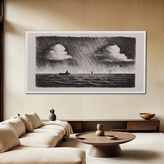 Walking on Water Charcoal Sea and Clouds canvas shown in a styled room setting, view 2