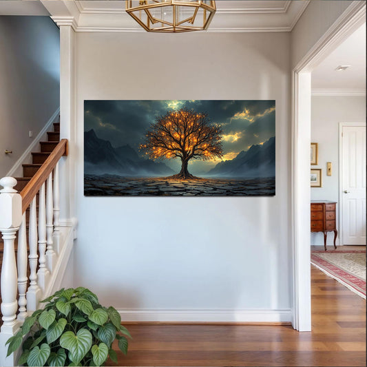 Burning Bush Orange Tree Dark Sky canvas shown in a styled room setting, view 2