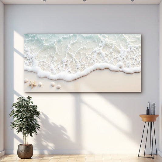 White Surf with Starfish and Shells canvas shown in a styled room setting, view 2