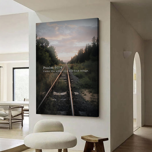 Psalm 91:4 Under His Wings Forest Railway canvas shown in a styled room setting, view 2