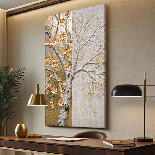 White Birch with Gold Leaves canvas shown in a styled room setting, view 2