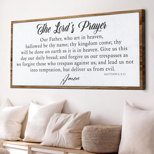 Lord's Prayer Distressed White canvas shown in a styled room setting, view 2