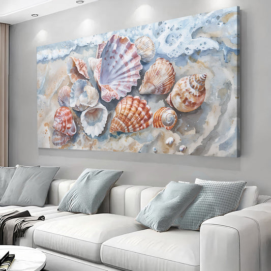 Pastel Seashells canvas shown in a styled room setting, view 2