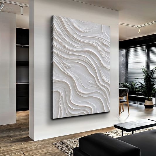 Tall White Ripple Waves canvas shown in a styled room setting, view 2