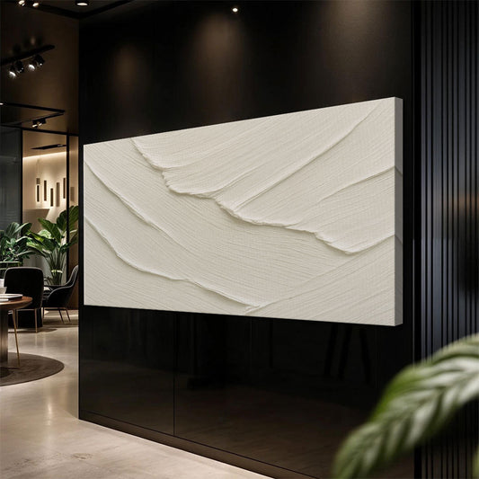 Pure White Sweeping Curves Minimalist canvas shown in a styled room setting, view 2