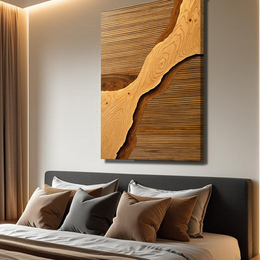 Wood Grain Rift Neutral Abstract canvas shown in a styled room setting, view 2